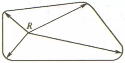 钣金加工件圆角的半径r≥0.5t(t为板厚)，如图所示